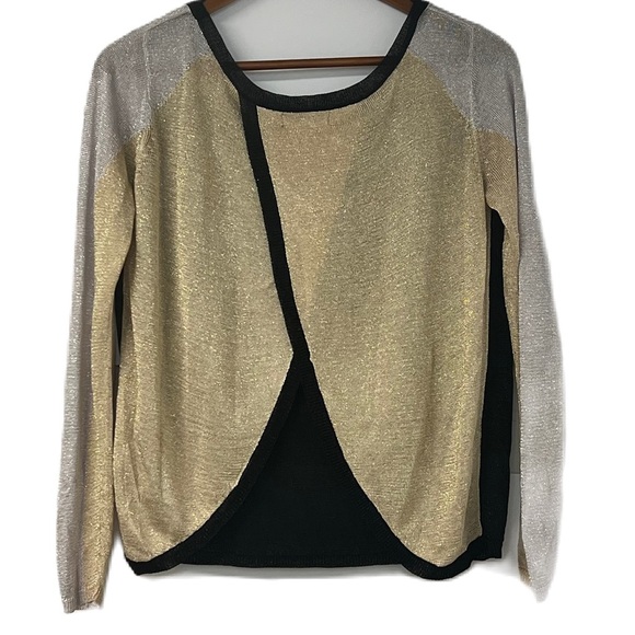 Jealous Tomato Woman's Metallic Black, Silver & Gold Sweater Sz s That Girl - Picture 2 of 8